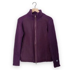 Kuhl Full Zip Purple Knit Merino Blend Ribbed Mock Neck Jacket Sweater Medium